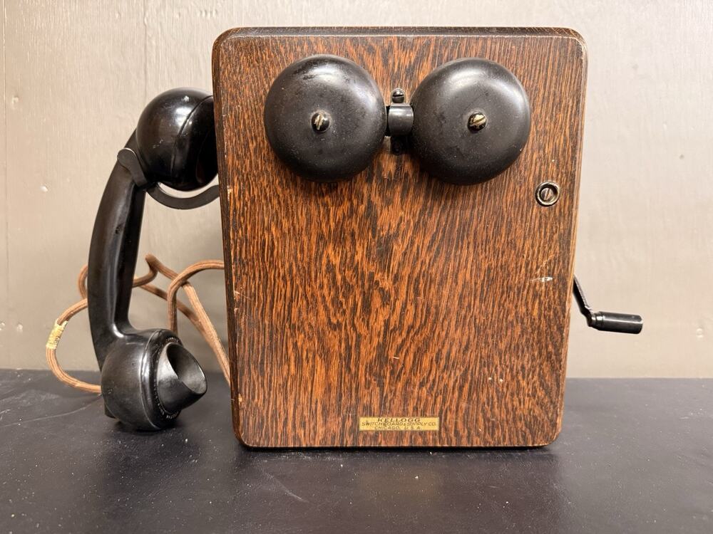 Antique Kellogg Wall Mount Vintage Telephone Crank Phone, Ringer w/ Oak Cabinet